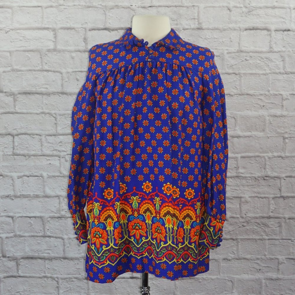 Vintage 70s Floral Barkcloth Tunic Top